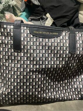 Coach Navy and Cream Geometric 'Throw Stuff In Here' Tote